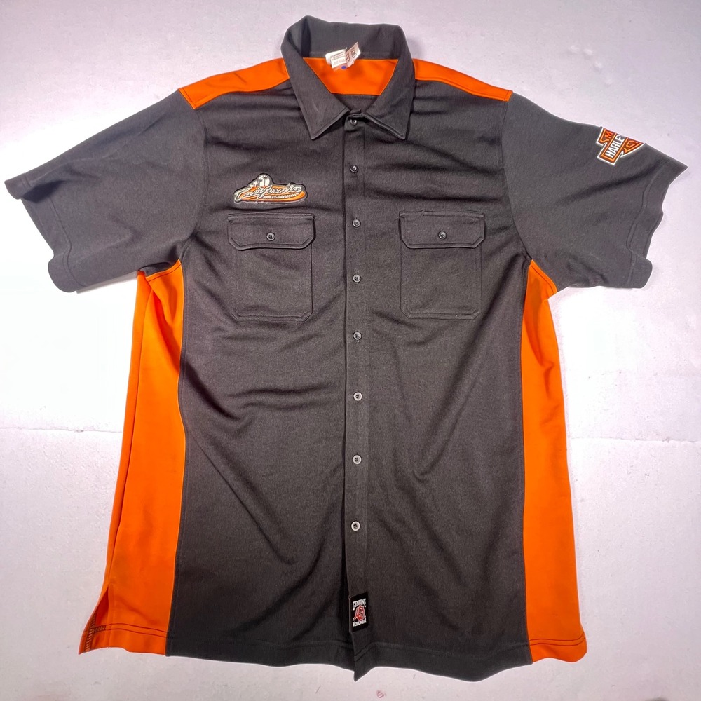 Harley-Davidson California Los Angeles Work Shirt Mens XL Black Orange ST38BO
